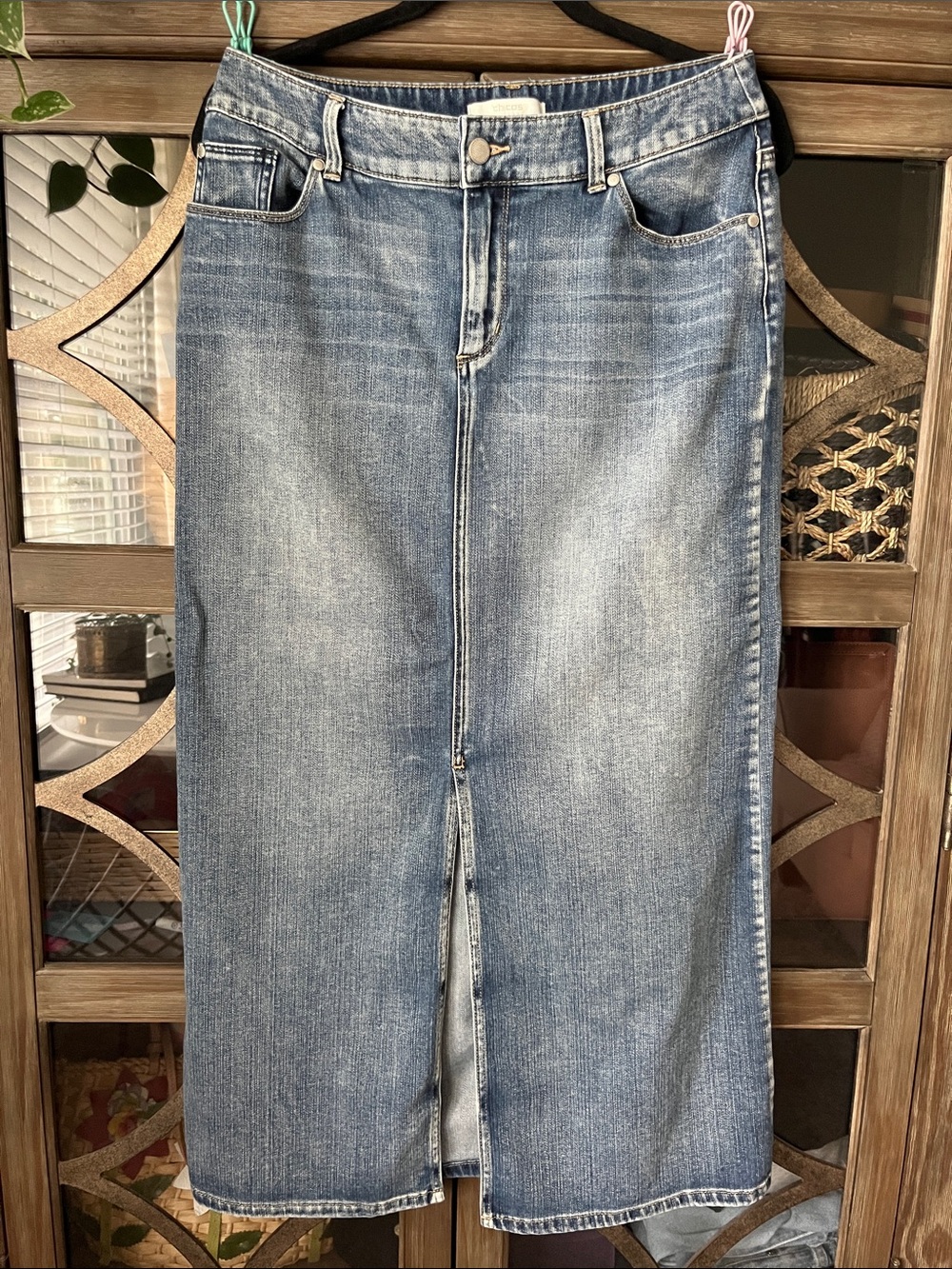 Chico's Women's Straight-Leg Denim Skirt in Light Blue Wash